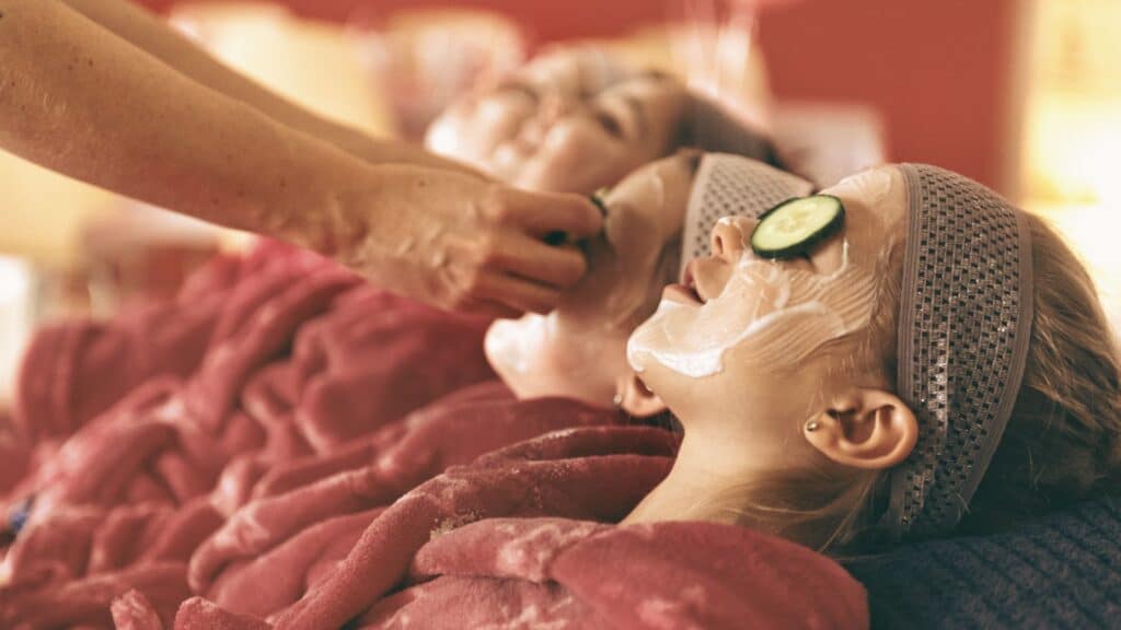 Girls Getting Facials with Cucumbers on their Eyes